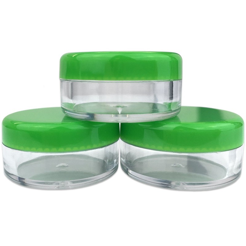 (Quantity: 25 Pieces) Beauticom 5G/5ML Round Clear Jars with GREEN