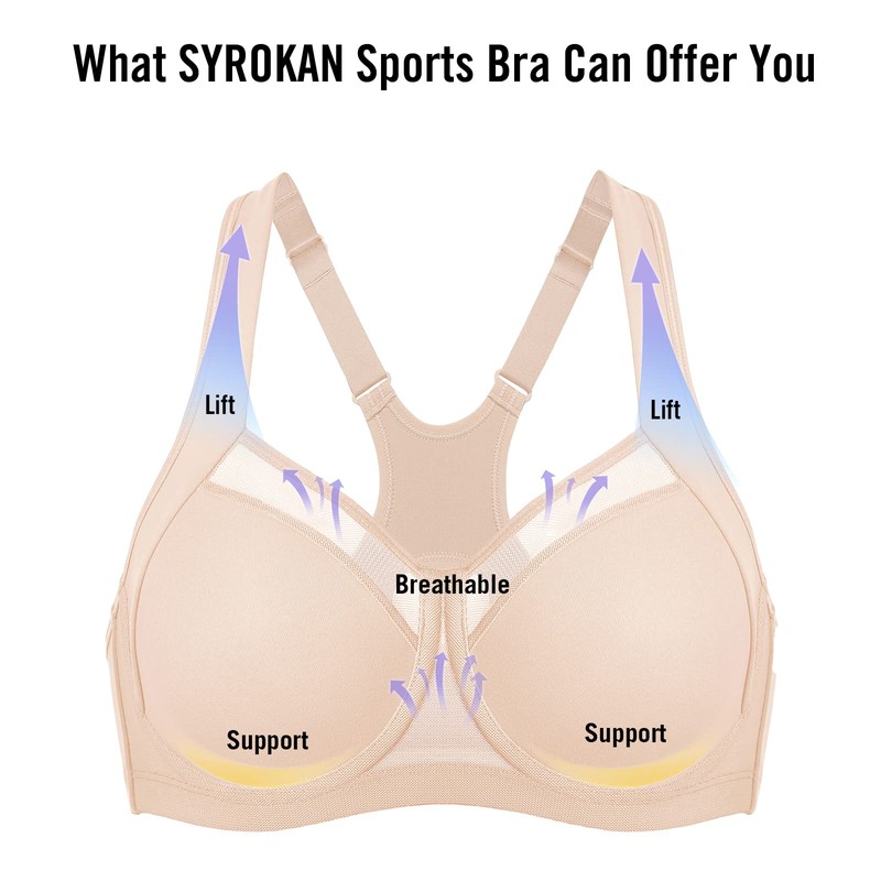 SYROKAN High Impact Sports Bras for Women High Support Unlined