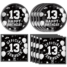 Suministros para fiesta de cumpleaños número 13, vajilla desechable, diseño de color negro, juego de servilletas para niños, adolescentes