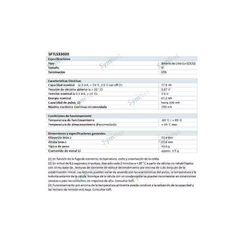 Saft Pila D Saft Li-SOCL2 LS 33600 Cilíndrica