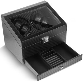 Liliaafar 4 Automatic Watch Winder with Storages 6 Slots Watch Case with Jewery Drawer for Father Day Birthday