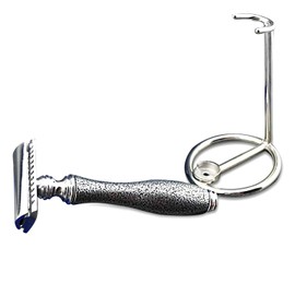 Classic DE Safety Razor with Silver Antique Handle and Stainless Steel Stand > Retro Wet Shaving for Men > Gent's Grooming Needs