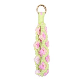 elephtree Boho Macrame Keychain Wristlet Keychain Weave Exquisite Keyring Holder Bracelet Handmade Wrist Lanyard for Women, Pink, no