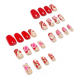 LBPEPAMZ 24Pcs Valentine Press on Nails Medium Square Fake Nails with Silver Glitter Red White Heart Designs Gold Red Bling Full Cover Glossy Acrylic False Nails Stick on Nails for Women Girls