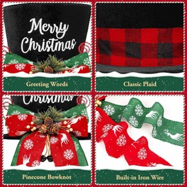 KAHEIGN Christmas Tree Topper, 25CM Large Black Xmas Tree Top Hat with Pinecones and Snowflake Elk Bow Ribbon for Home Christmas Holiday Winter Party Decor Desktop Ornaments