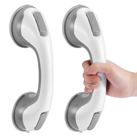 Grab Bars for Bathtubs and Showers, 12 Inch Shower Handle Strong Suction Cup Grab Bar for Shower Chair Stool, Bathroom Safety Bar for Seniors, Elderly, Handicap (2 Pack)