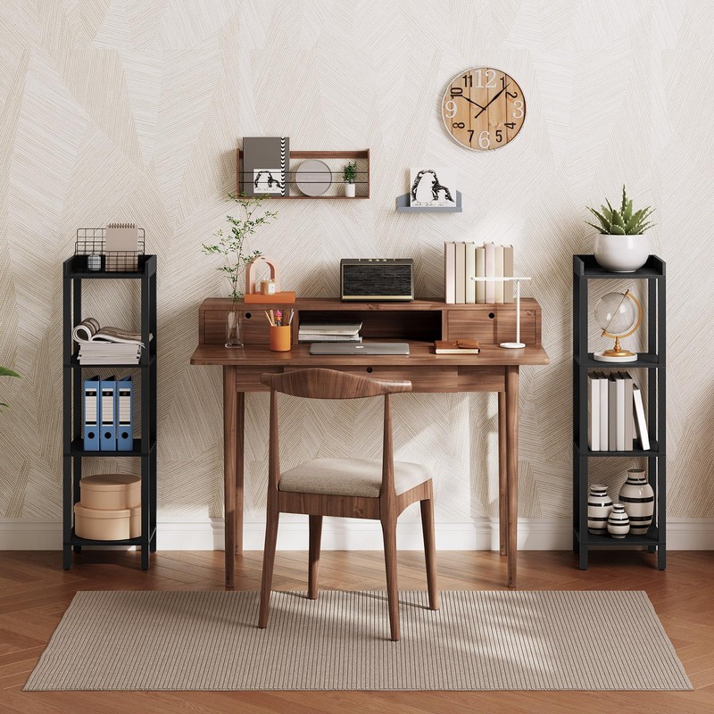 HOOBRO Small Bookcase, Industrial Style Bookshelf for Narrow Spaces, 4-Tier