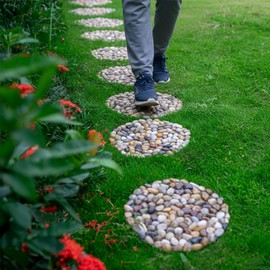 River Rocks Stepping Stones Outdoor for Garden Walkway, Pebbles Polished Gravel Pavers for Yard Lawn Patio Pathway Landscaping, 6PACK (Roundness)