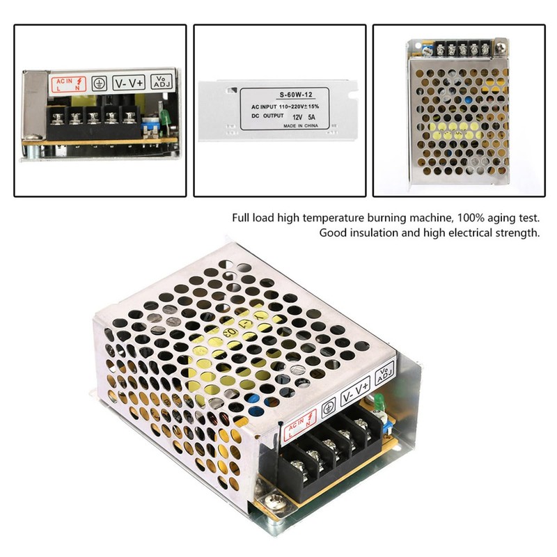 Chazcool Fuente de Alimentación Conmutada, 12V 5A Fuente de Alimentación