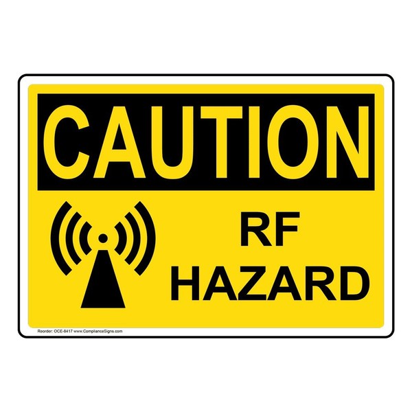 ComplianceSigns.com Caution Rf Hazard OSHA Safety Label Decal, 5x3.5 in.