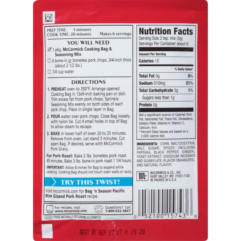 McCormick Bag 'n Season Pork Chops 1.06OZ (Pack of 12)