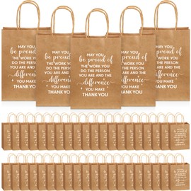 ReliThick 100 Pcs Inspiration Paper Gift Bags Employee Appreciation Gifts Bags with Handles Team Gift Bag May You Be Proud Thank You Gift Bags for Teacher's Day Nurse Graduation Coworkers(Brown)