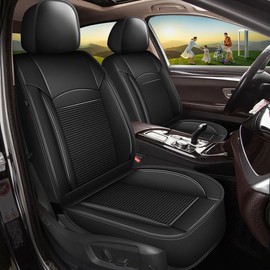 DISUTOGO Car Seat Covers Fit for Mitsubishi Outlander Sport 2011-2023 2024 2025: Full Set 5 Seats Seat Cover Leather Ice Silk Waterproof Breathable Automotive Seat Cushion Protector (Black)