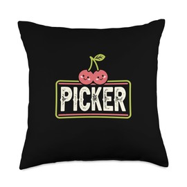 Cherry Picker Cherries Fruit Picking Throw Pillow