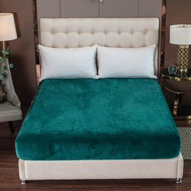 Soifox Velvet Warm Fitted Sheet King Size - Dark Green Winter Fitted Bed Sheet with Extra Deep Pocket 16 Inches(40cm), Soft Flannel Bottom Sheet King Bed 150 x 200 cm