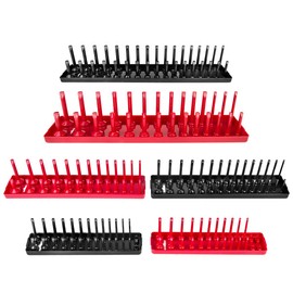 AIUITIO 6PCS Socket Organizer Tray Set, Red SAE & Black Metric Socket Storage Trays, 1/4-Inch, 3/8-Inch & 1/2-Inch Drive Deep and Shallow Socket Holders for Toolboxes