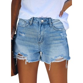 onlypuff Shorts Jean for Women Women's Denim Shorts Summer Mid Waist Raw Cut Hem Stretchy Jean Shorts