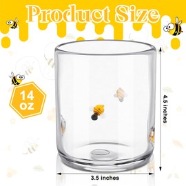 SiliFine 2 Pcs Bee Icon Juice Glasses, 14oz Yellow Bee Stemless Wine Drinking Coffee Glass Cup for Spring Summer Birthday Party Supplies & Gift