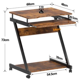 Need Rolling Computer Desk Mobile Desk Laptop Stand Desk with Sliding Keyboard for Home Office,23.6 Inches Rustic Brown DX-8110FG-ND