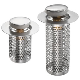 uxcell 2 Pcs Bathroom Sink Stopper Push Type Sink Drain Strainer Filter with Removable Stainless Steel Filter Basket Hair Catcher Fit for 1.3"-2.2" Dia 2"/3" Depth Sink Drain Hole, Silver