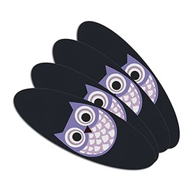 Cute Purple Owl Double-Sided Oval Nail File Emery Board Set 4 Pack