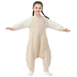 LITTLE SPUD Thermostatic Sleep Sack with Feet for 5t-6t Baby, 1.0 Tog Wearable Blanket for Toddler, All Season Boy or Girl Sleeping Bag for Walkers, 2-Way Zipper, L-39 inch, Beige