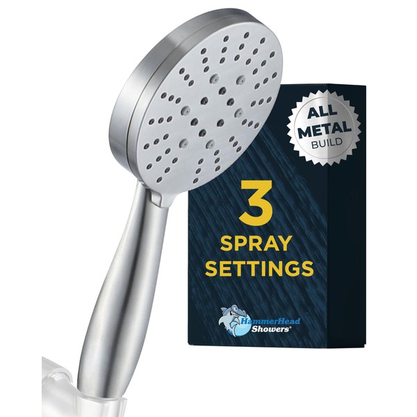 HammerHead Showers® ALL METAL 3-Spray Hand Held Shower Head, Brushed
