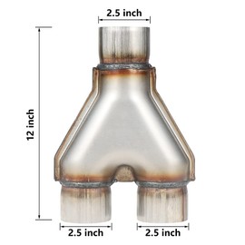 LCGP Stainless Steel 2.5 Inch Y-Pipe, Universal Stainless Steel Diesel Y-Pipe, Inlet 2.5" Outlet 2.5" Length 12"