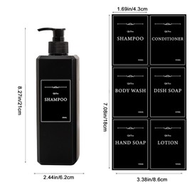 QlyYea Shampoo Dispenser, Pack of 2, 500 ml Soap Dispenser, Black, Plastic Soap Dispenser with Stickers for Kitchen and Bathroom, Matt Black