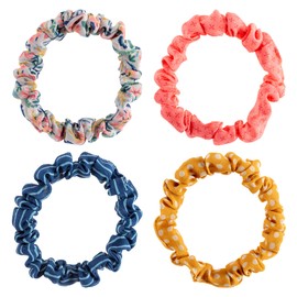 Karma 4-Set Slim Hair Scrunchies for Women - Slim Elastics Hair Bands Scrunchy Hair Ties, Girls Hair Accessories - Great Gift for Holiday Seasons, Al Fresco