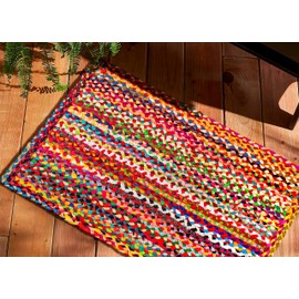 Cotton Chindi Braid Rag Rug - Boho Farmhouse Rustic Area Accent Throw Rug - Handwoven Reversible Natural Recycled Cotton - Living Room Den Study Home Décor Gift - 2' x 3' - Multi Color