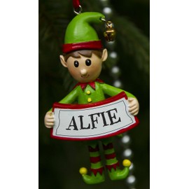 Boxer Gifts Alfie Elf Christmas Tree Decoration | Xmas Bauble Ornament Gift | One for The Whole Family, Ceramic, Multi-Colour, 8 x 4.5 x 2 cm