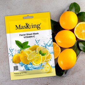 MasKing Beauty Facial Sheet Mask with Real Extract of Lemon, Pomegranate, Kiwi, Avocado & Rice for Skin Brightening, Regeneration, Lightening, Nourishing & Soothing for Women & Men, 100ml (Combo Of 5)