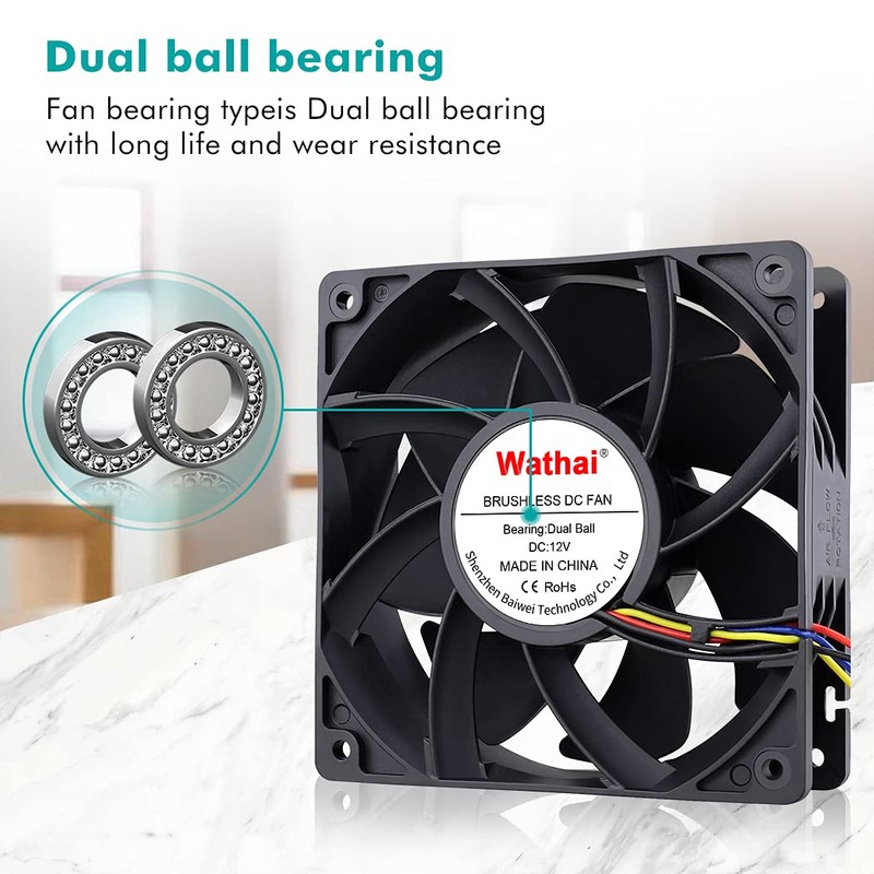Wathai 12038 120mm x 38mm PWM Computer PC Case Fan