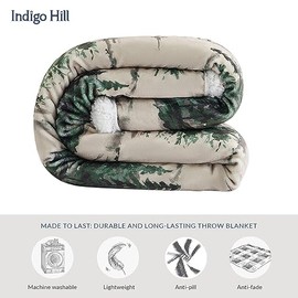 Indigo Hill by HiEnd Accents Joshua - Mantas de Tiro Sherpa, Estampado de Pinos del Bosque Naturaleza Bosque Montaña Manta Occidental para Acampar al 