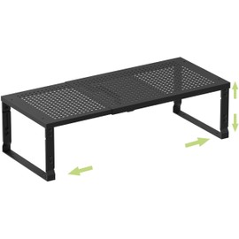 Zilvando Heavy-Duty Adjustable Metal Shelf Organizer - Expandable & Stackable Pantry Storage Rack for Kitchen, Bathroom, RV, Cabinets(1 Pack/Black, Large)