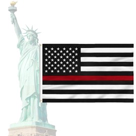 FLAGBURG Thin Red Line Flags Embroidered Stars and Sewn Stripes Police Firefighter American Flags 3x5 Outdoor - Vivid Colors UV Protection Red Blue Stripe Banners Durable Polyester with Canvas Header