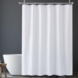 Amazer Extra Long Shower Curtain Liner Washable, 72 x 96 Inches, Fabric White Shower Liner with 2 Bottom Stones, Waterproof 2-in-1 Shower Curtain and Liner, 12 Grommet Holes, Hotel Quality, White