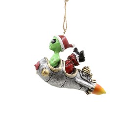 Bella Haus Christmas Shoppe Alien Abducting Santa Christmas Tree Ornament | Fun, Vintage Rocket Design for Out-of-This-World Holiday Decor | 3.5” UFO & Sci-Fi Lovers’ Delight!