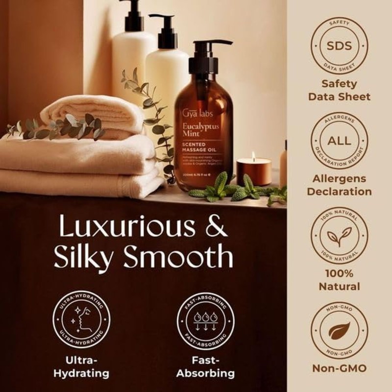 Gya Labs Eucalyptus Mint Massage Oils for Massage Therapy -