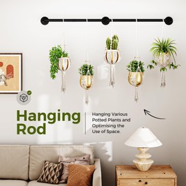 Bamworld Plant Hanger Indoor 63in Hanging Planters Rod Hanging Plant Holder for Window Plant Shelves Metal Rod, Pot/Chain/Plant Not Included