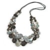 Avalaya Multistrand Black/Grey Shell Long Necklace with Black Cotton Cords/