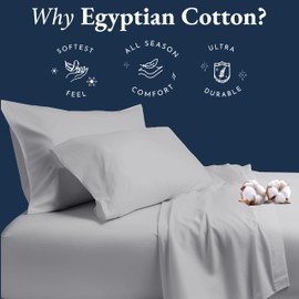 California Design Den Certified Luxury 100% Egyptian Cotton Bed Sheets, Full Size Cotton Sheets, Deep Pocket Sheets Sateen, Soft Cooling Sheets for Hot Sleepers (Light Grey, Full)