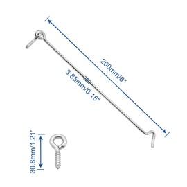 Waziaqoc 8 Inch Hook and Eye Latch (5PCS), Heavy Duty Iron Barn Door Lock Privacy Lock Screw Fixing Type Latch for Sliding Door Barn Door Gate Window Cabin - Silver