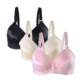 sourcing map Women Comfortable Basic Freedom Wirefree Bra 3 PCS Black+Cream+ Pink 95C