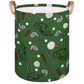 Large Laundry Basket Collapsible Laundry Hamper Cartoon Green Golf Ball Sport Laundry Bag with Handles Tall Clothes Hamper Toys Storage Basket Bin for Nursery College Dorm (70L)