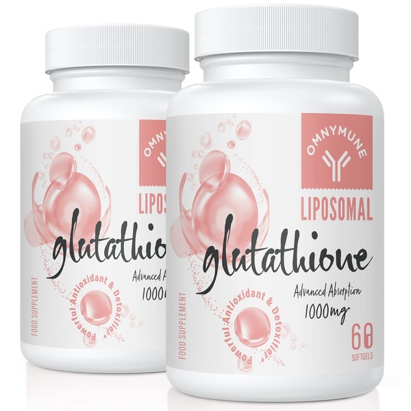 Liposomal Glutathione Supplement 1000 mg, Reduced Glutathione Soft Gels with Vitamin C, Immune System, Gluten-Free, GMO Free and Better Absorption, L-Glutathione 120 Capsules (2 Bottles)