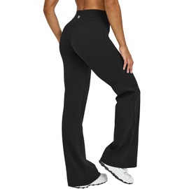 OQQ Yoga Pants Women High Waist Crossover Stretch Casual Soft Straight Leg Bottoms with Pockets Black