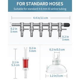 Pawfly 5-Way Aquarium Air Flow Control Lever Valve Manifold for Air Pumps Fish Tank Multi-port Distributor Splitter with 5 Non-return Check Valves and 6 Suction Cup Clips