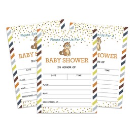 Inkdotpot 30 Monkey Jungle Animals Baby Shower Invitation Cards Gender Neutral Fill In Blank Invites